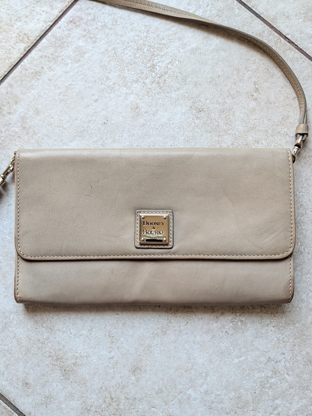 Dooney & Bourke Taupe Leather Foldover Crossbody Clutch